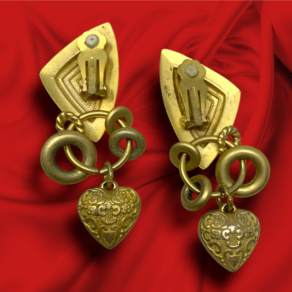 Vintage 1980's Norma Jean Modernist Dangle Clip On Earrings Couture Mogul Runway - Picture 2 of 5